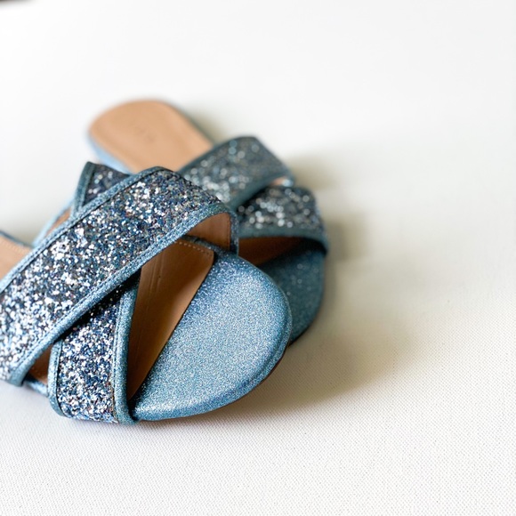 NWT, J Crew Blue Glitter Cora Crisscross Sandals, Size 10.5 - Picture 1 of 9